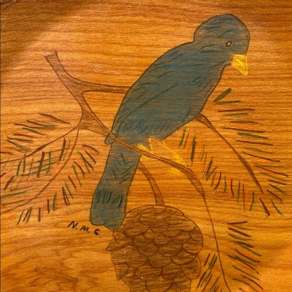 Vintage Painted‎  Wooden Red Bird Blue Bird  Plates Hand Painted